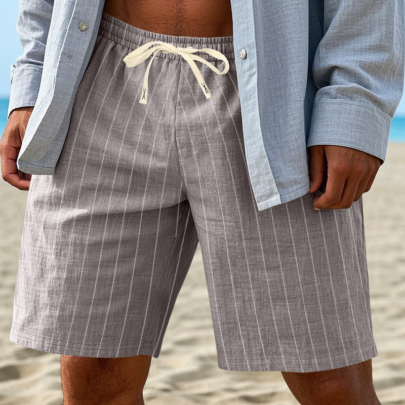 Men's Summer Vertical Striped Faux Linen Loose Straight Casual Breathable Sports Sweatpants Long Pants