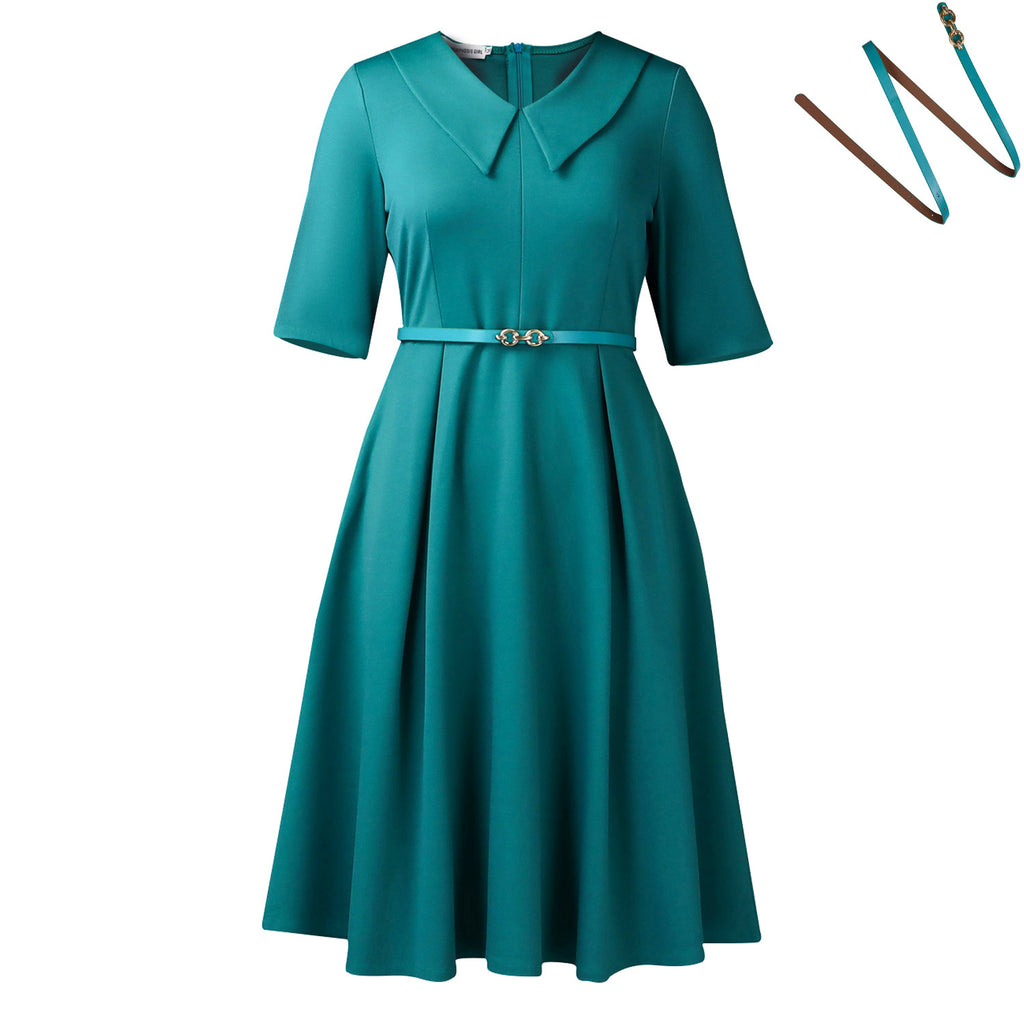 Elegant A-Line Women Dress with Belt