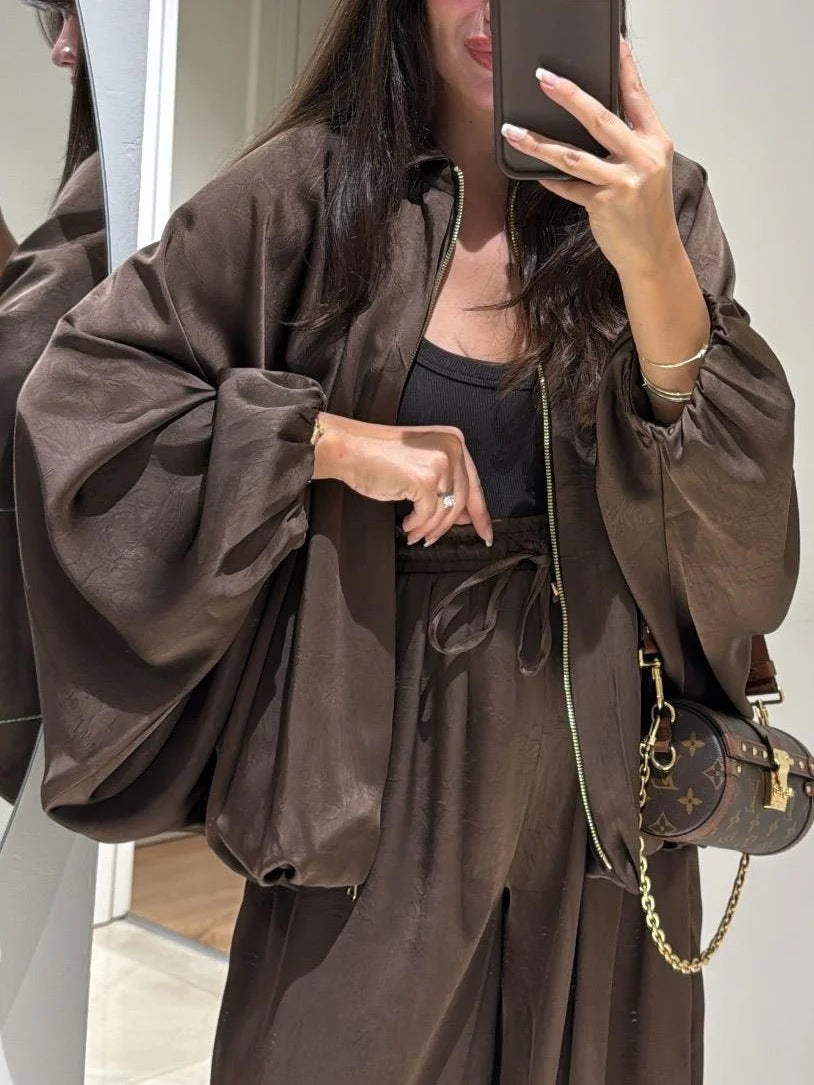 Casual Streetwear Cardigan and Wide-Leg Pants