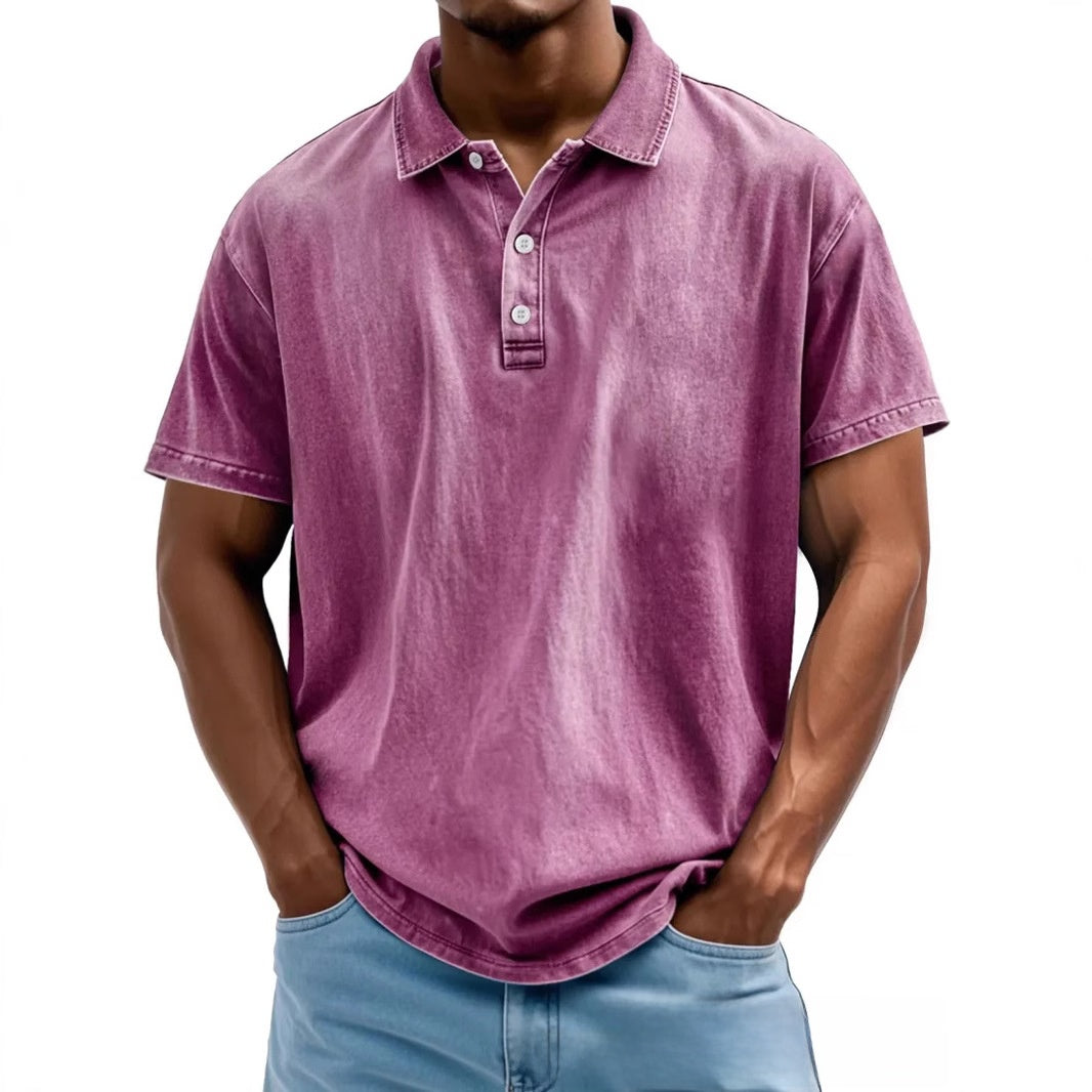 Men's Retro Washed Pure Cotton Casual Versatile Short-Sleeve Button-Down T-Shirt