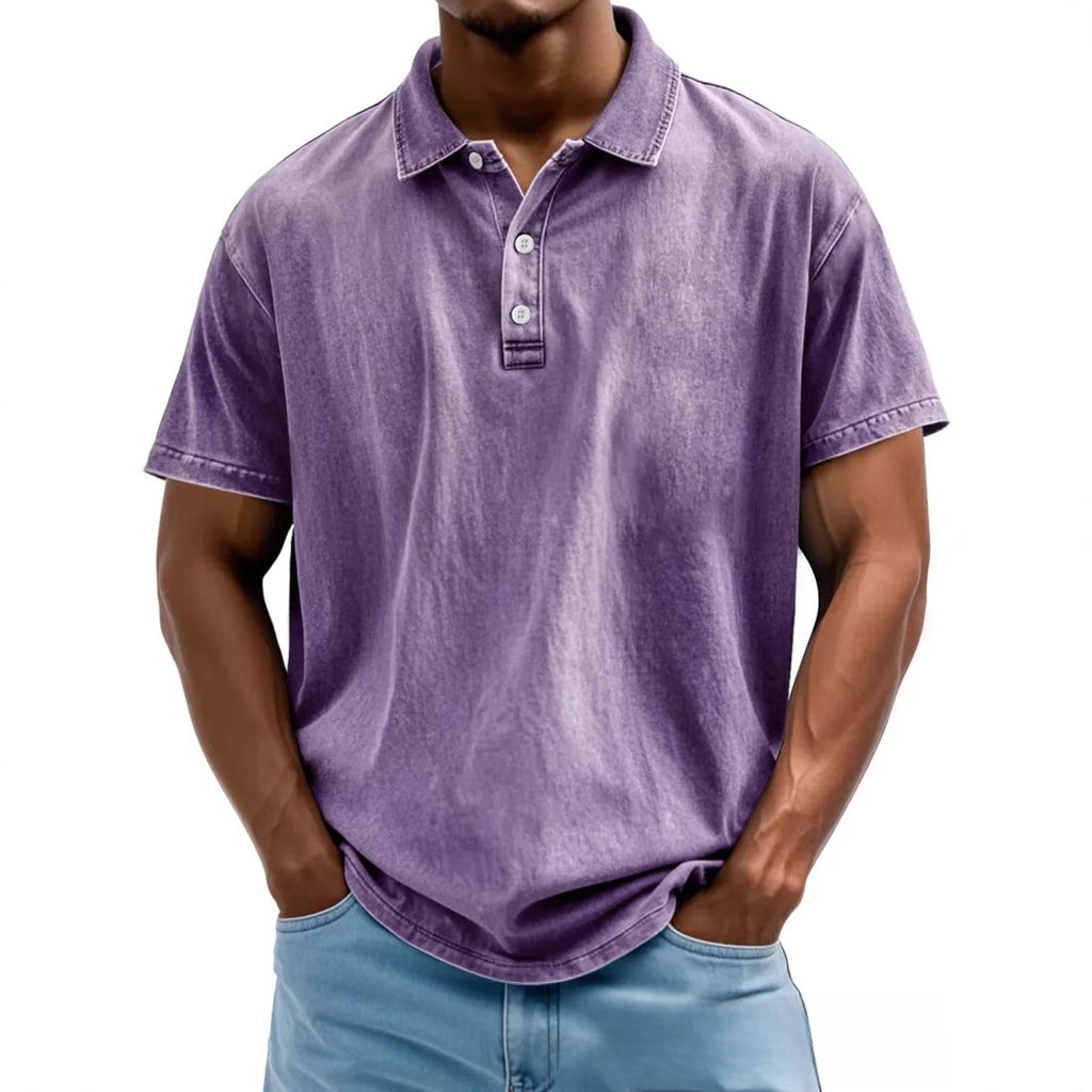Men's Retro Washed Pure Cotton Casual Versatile Short-Sleeve Button-Down T-Shirt