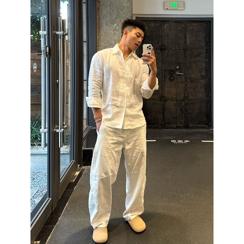 Linen shirt men's summer long-sleeved loose casual jacket