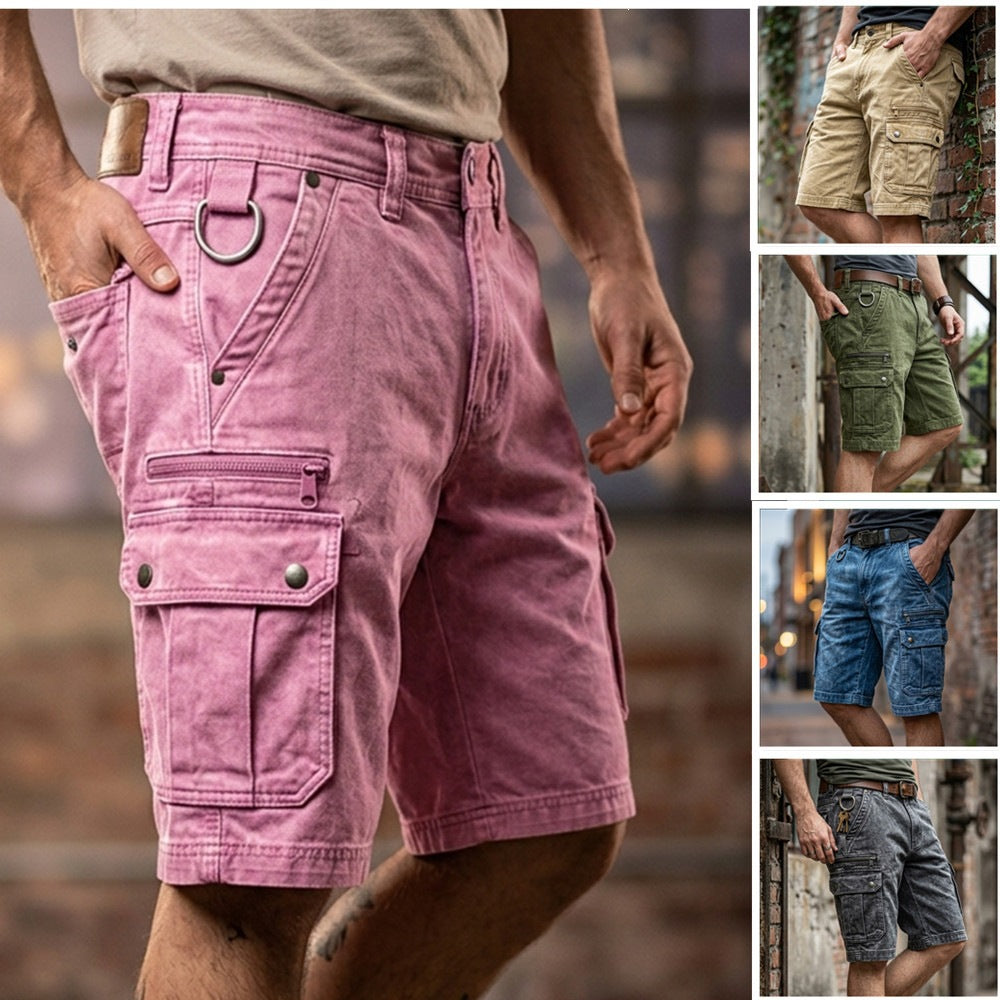 Men's Casual Denim Shorts Loose Fit Multi-Pocket