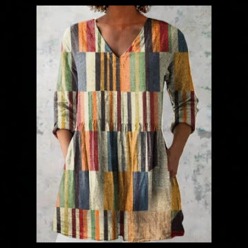 Womens Loose Digital Print V-Neck Short Sleeve T-Shirt