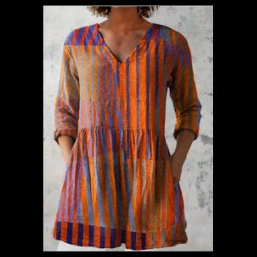 Womens Loose Digital Print V-Neck Short Sleeve T-Shirt