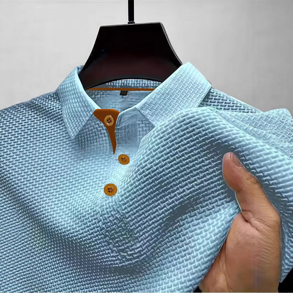 Summer T-Shirt Short-Sleeved Short-Sleeved Classy Mesh Ice Silk Short-Sleeved T-Shirt Men's Shirt Collar Summer Pure Color