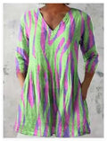 Womens Loose Digital Print V-Neck Short Sleeve T-Shirt