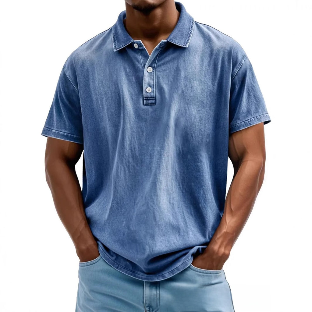 Men's Retro Washed Pure Cotton Casual Versatile Short-Sleeve Button-Down T-Shirt