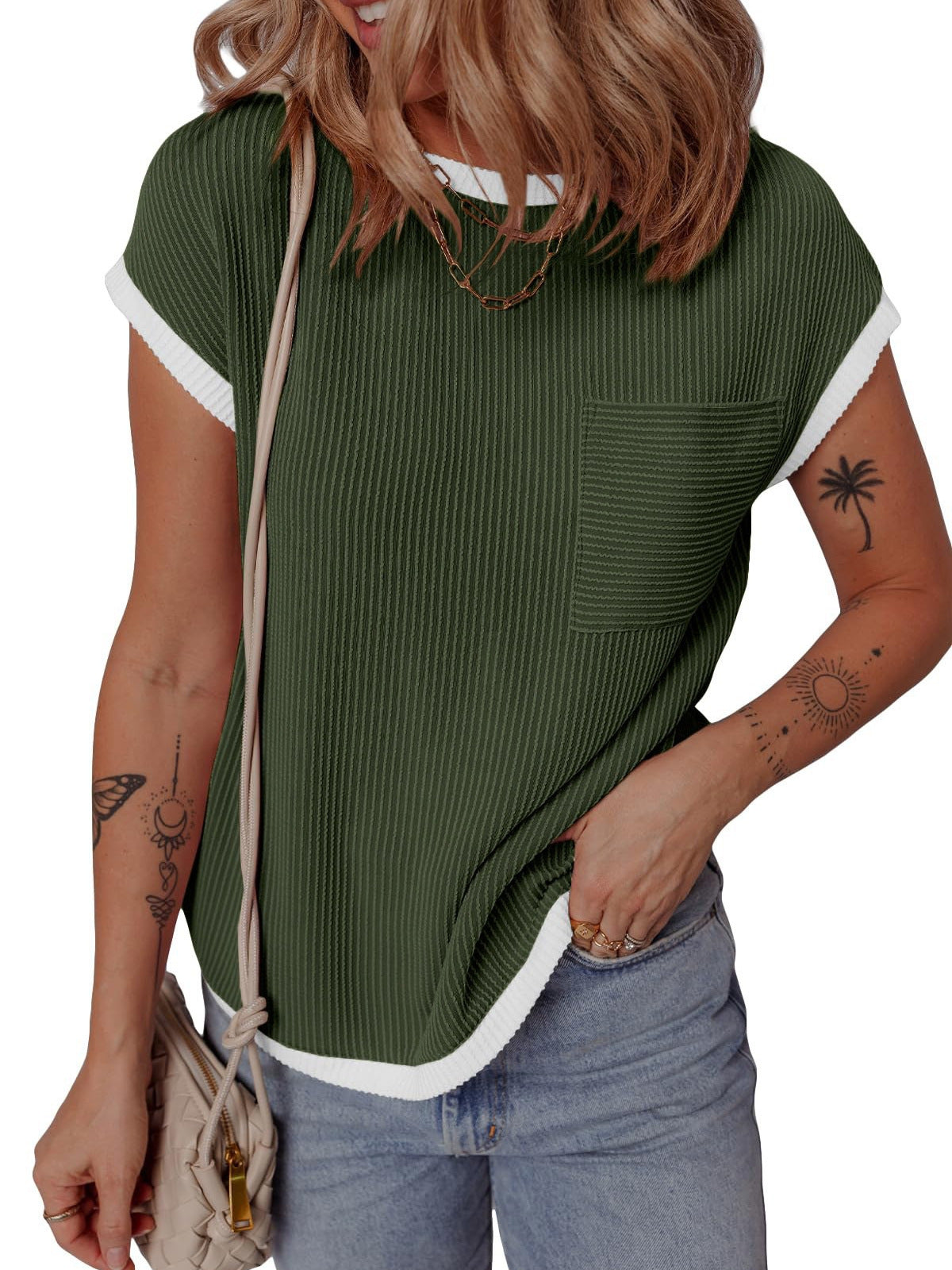 Womens Ribbed Knit T-Shirt