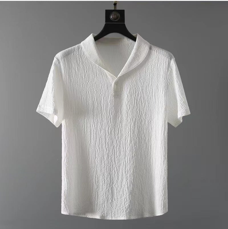 Men Ice Silk Linen Suit Summer Short Sleeve