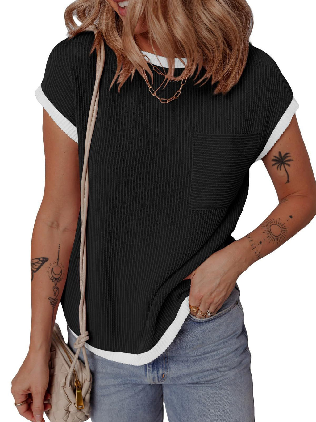 Womens Ribbed Knit T-Shirt
