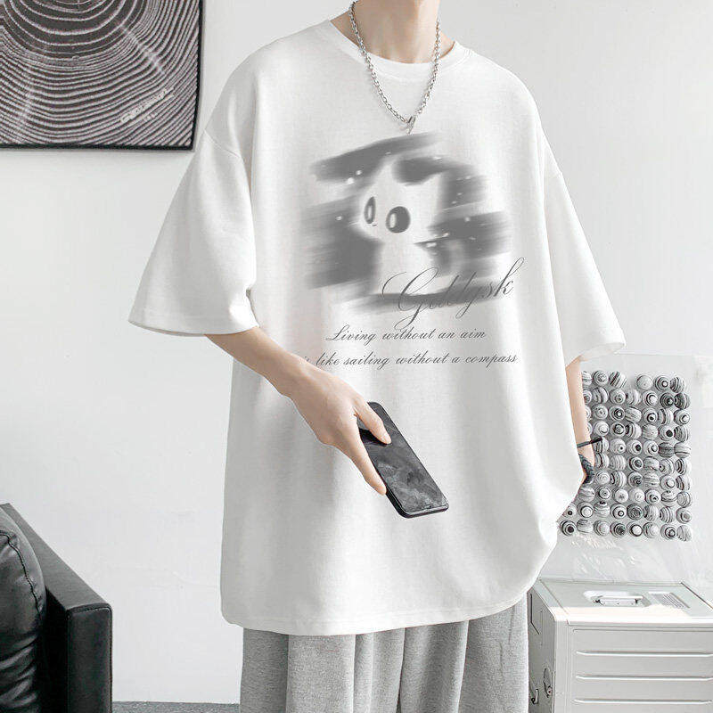 Cat Print Short Sleeve T-Shirt Loose Fit Summer Tee