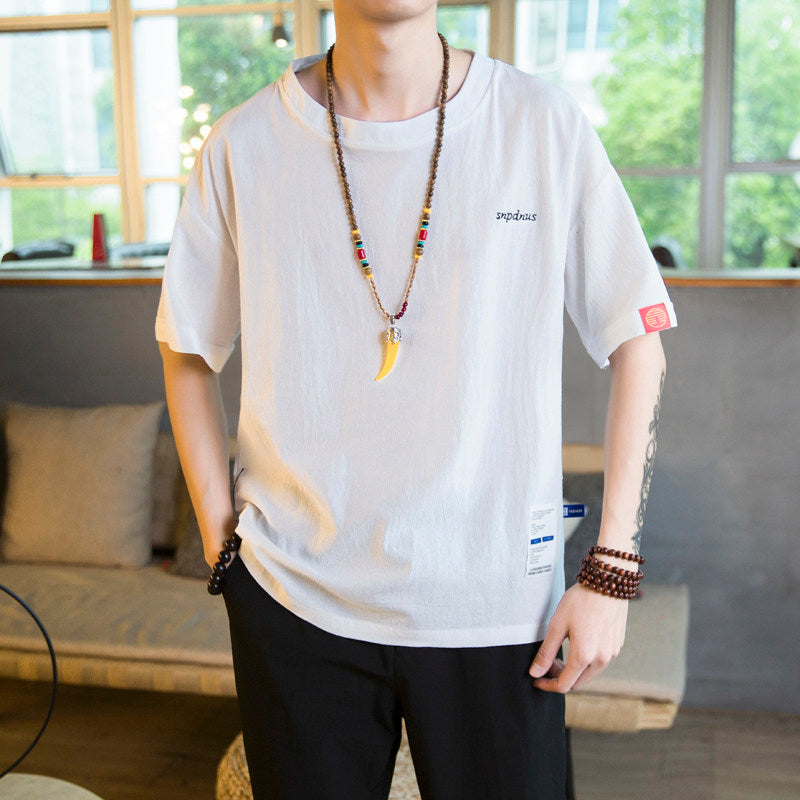 Mens Loose Fit Linen Short Sleeve T-Shirt