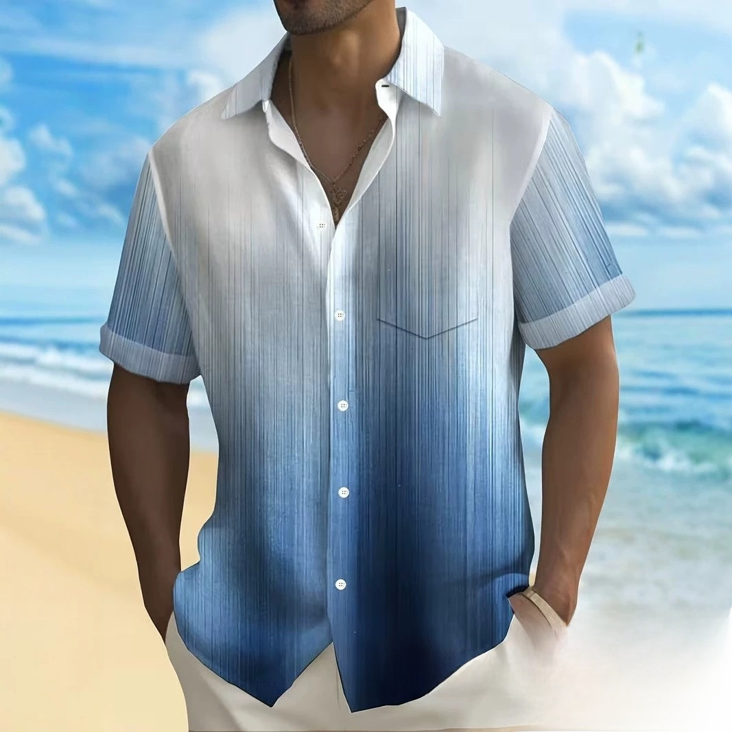 Summer European and American Printed Short-Sleeved Shirt Men's Loose Large Size Casual Lapel Shirt Top
