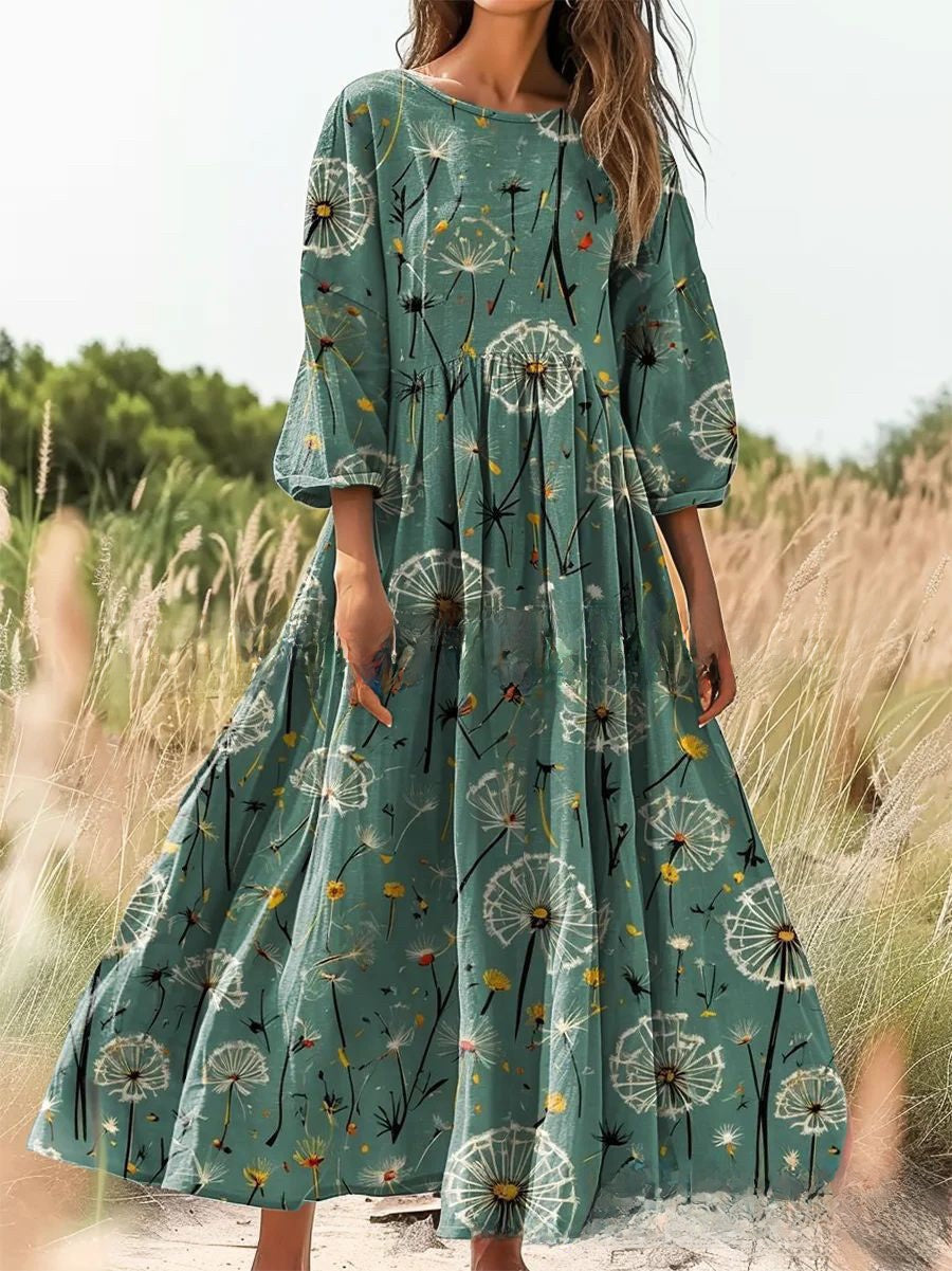 Vintage Elegant Long Sleeve Floral Dress for Women