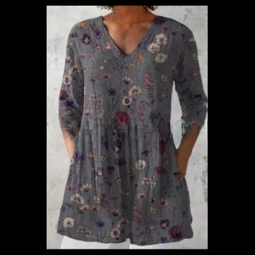 Womens Loose Digital Print V-Neck Short Sleeve T-Shirt
