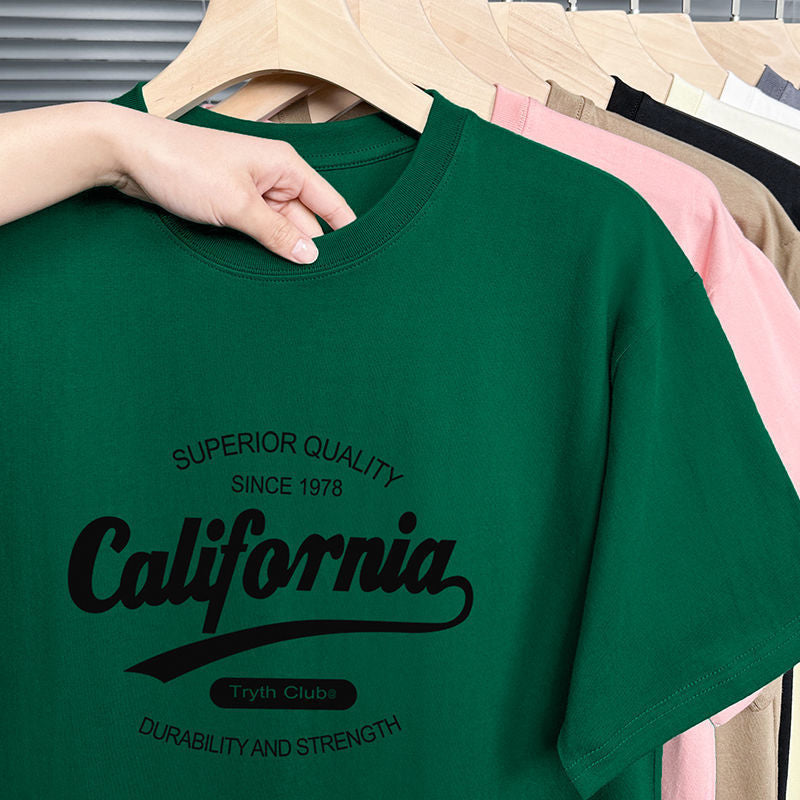 Heavyweight Cotton T-Shirt Men's Short Sleeve Loose Crewneck